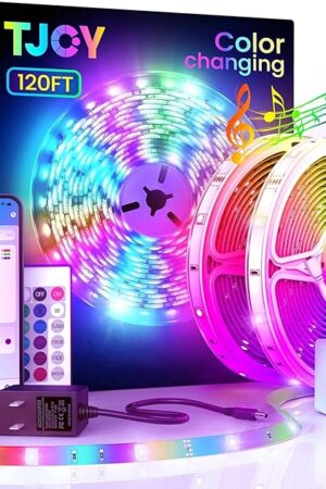 120ft Bluetooth LED Strip Lights,SMD 5050 Music Sync LED Lights Strip,RGB Color Changing LED Lights with Remote,Smart Phone APP Control,LED Lights for Bedroom,Ceiling,Room DIY(APP+Remote +Mic/60ftx2)