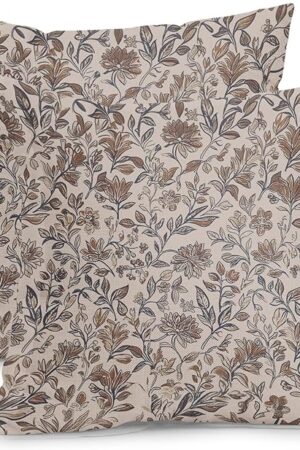 Vintage Floral Pillow Covers 18x18 Inch Set of 2 Antique Flower Block Print Throw Pillow Covers Brown Neutral Traditional Square Cushion Case Decoration for Couch Home Decor