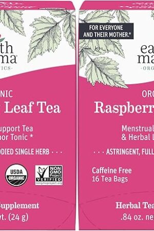 Earth Mama Organic Raspberry Leaf Tea Bags | Labor Tonic & Menstrual Support Herbal Tea, Red Raspberry Leaf Tea for Pregnancy & Postpartum Care Recovery, Caffeine Free Tea, Non GMO, (16-Teabags, 2-Pk)