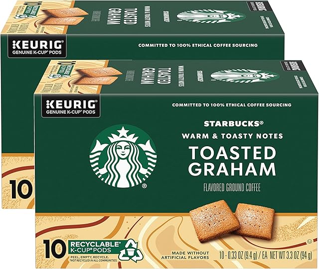 Starbucks Coffee Company Flavored Ground Coffee K-Cup Pods, Toasted Graham, Signature Collection, 100% Arabica Coffee, Recyclable K-Cup, 10 CT K-Cup Pods/Box (Pack of 2 Boxes),10 Count (Pack of 2)