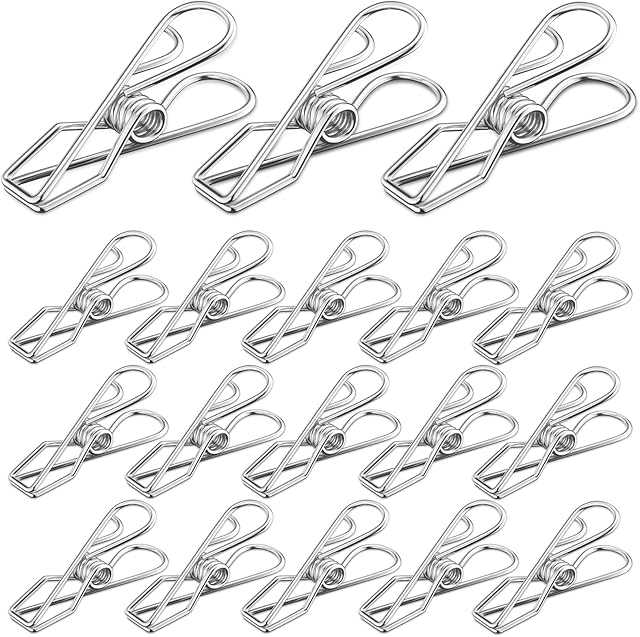 18 PCS of 2.1Inch (54mm) Stainless Steel Laundry Clothes Pins - Durable Clothespins for Hanging Clothes and Food Packages, Metal Clips for Outdoor Use and Snack Bag Sealing - Mini Clothespins
