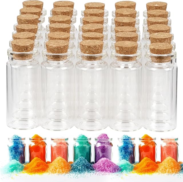30 PCS Mini Glass Bottles, 10ml Small Glass Bottles, Vials Cork Stoppers, Spell Jars DIY Message Decoration Mini Vials for Party, Art Crafts, DIY Projects, Wedding Favors