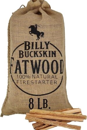 Billy Buckskin Co. 8 lb. Burlap Bag of Fatwood Fire Starter Sticks | Gift Set of Fatwood, Comes in a Stylish Burlap Bag | Start a Fire with just 2 Sticks | 8 Pound Bag