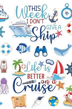27PCS Cruise Door Decorations Magnetic, Large Nautical Ship Magnets Reusable Funny Carnival Cruise Cabin Magnets Stickers for Door Decorations Fridge Car Computer