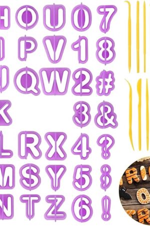 54PCS Plastic Alphabet Number Symbol Cookie Cutters and Mini Fondant Cake Decorating Mould Tools by CSPRING