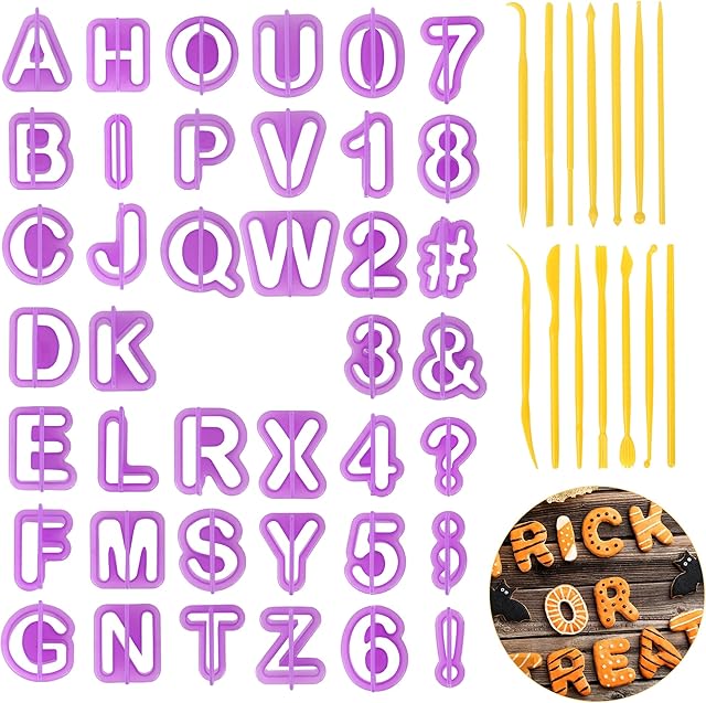 54PCS Plastic Alphabet Number Symbol Cookie Cutters and Mini Fondant Cake Decorating Mould Tools by CSPRING