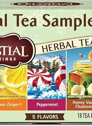 Celestial Seasonings Herbal Tea Sampler Variety Pack, Caffeine Free, 18 Tea Bags Box