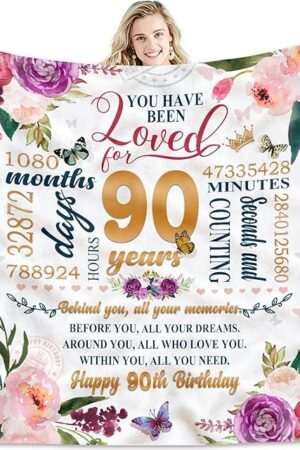 90th Birthday Gifts Women Blanket 50*60, Happy 90th Birthday Gift Ideas, 90th Birthday Decorations, Gifts for Women Turning 90, Gifts for 90-Year-Old, Best Birthday Present 1935 Throw Blanket