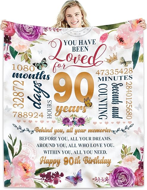 90th Birthday Gifts Women Blanket 50*60, Happy 90th Birthday Gift Ideas, 90th Birthday Decorations, Gifts for Women Turning 90, Gifts for 90-Year-Old, Best Birthday Present 1935 Throw Blanket