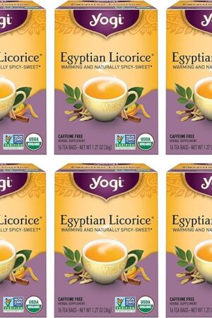 Yogi Tea - Egyptian Licorice Tea (6 Pack) - Warming and Naturally Spicy Sweet - Soothing and Caffeine Free - 96 Organic Herbal Tea Bags
