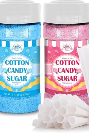 Cotton Candy Floss Sugar Package of ct-(Pink Vanilla, Blue Raspberry & Grape)-8.5oz Each Flavor (1 Count (Pack of 2 with cones))