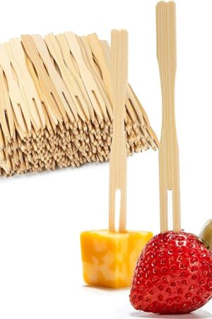 200 Bamboo Appetizer Forks, 3.5" Disposable Bamboo Fork for Charcuterie, Mini Forks for Appetizers, Cocktail Forks for Weddings, Small Appetizer Picks