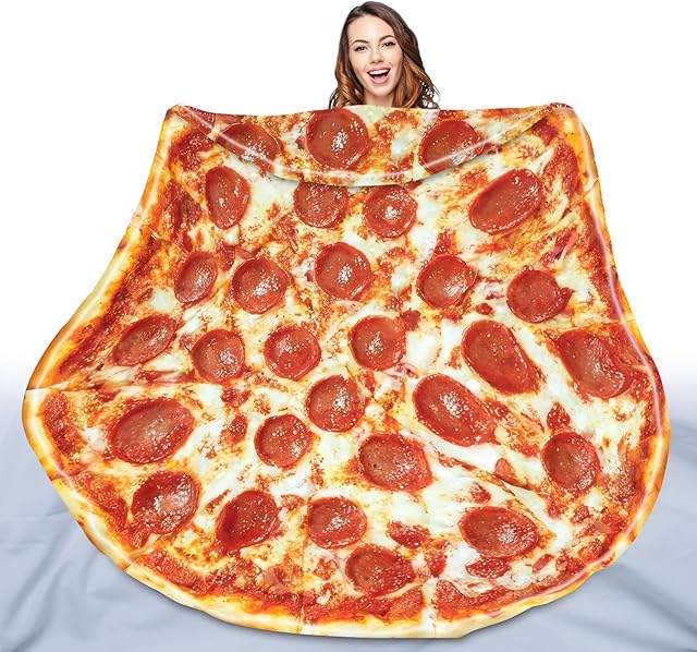 QiyI Pizza Blanket for Adults Kids, 2.0 Double Sided Giant Food Throw Blanket, Funny Pizza Gifts, Thanksgiving Christmas Novelty Round Taco Blankets, Warm Soft Tortilla Blanket 60" in Diameter, Red
