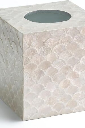 5.9? Capiz Tissue Box Cover, Square Decorative Tissue Holder with Bottom Slider, Handmade Bathroom Accessories, Elegant White Cube for Vanity, Bedroom, Office & Coastal Décor (Natural)