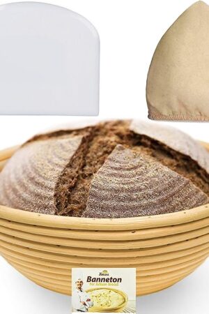 9 Inch Bread Banneton Proofing Basket - Baking Bowl Dough Gifts for Bakers Proving Baskets for Sourdough Bread Scraper Tool Starter Proofing