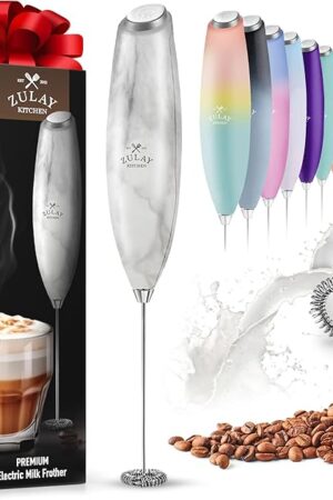 Zulay Powerful Milk Frother for Coffee with Powerful Motor - Handheld Frother Electric Whisk, Milk Foamer, Mini Mixer & Coffee Blender Frother for Frappe, Latte, Matcha, No Stand - Marble