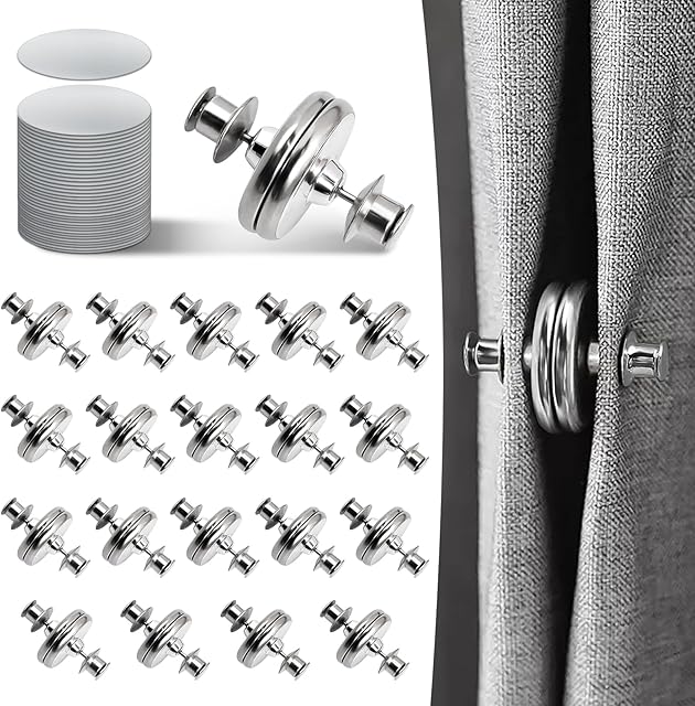 Curtain Magnets, Kaluofan 20Pairs Curtain Magnets Closure with 20Pairs Self-Adhesive Patch, Magnetic Curtain Clips Prevent Light Leaking, Keep Curtain Closed for Home Bedroom Bathroom Office Draperies