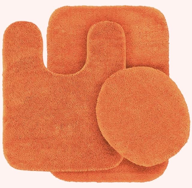 3 pc Solid Orange Bathroom Rug Set Bath Mats Bath Set Bathroom