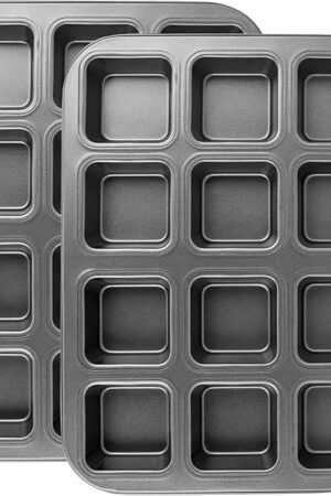 Beasea Brownie Pan with Dividers, 2 Set All Edges Square Cupcake Brownie Pans 12 Mini Cavity Non Stick Baking Carbon Steel Bread Mold Small Edge 3x4 Individual Cutter Sheet Tray for Cake Cookie Oven