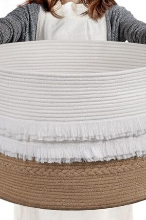 CherryNow Large Wicker Laundry Basket for Entryway, Bedroom, Jute Decorative Baskets for Clothes, Toys, Towel Basket for Bathrooom, 22 x 14 inches, 83L