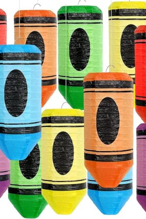 12PCS Colorful Crayon Pencil Hanging Paper Lanterns for Classroom Ceiling Decor Welcome Back to School Hanging Decorations Crayon Ceiling Ornaments for Classroom First Day of School Party Supplies