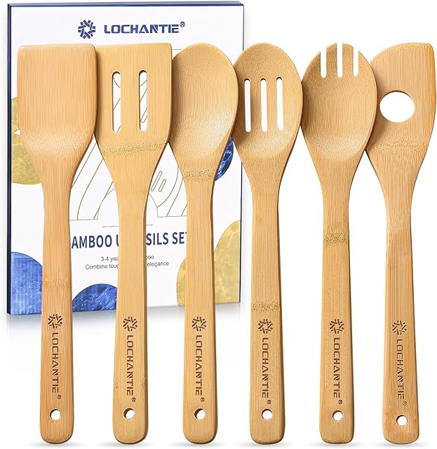 Wooden Spoons for Cooking Kitchen Utensils Set 6 pcs Bamboo Wooden Spoons & Spatula Cooking Utensils