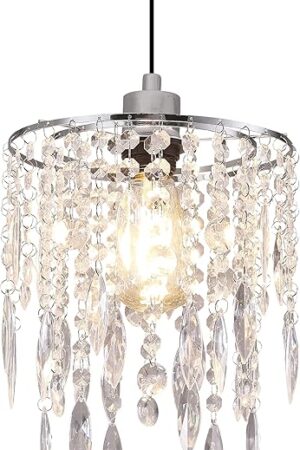 Acrylic Light Shade, Modern Chrome Beaded Hanging Light - 2 Tiers Pendant Shade Lamp, Ceiling Lampshade with Acrylic Jewel Droplets, Lampshade