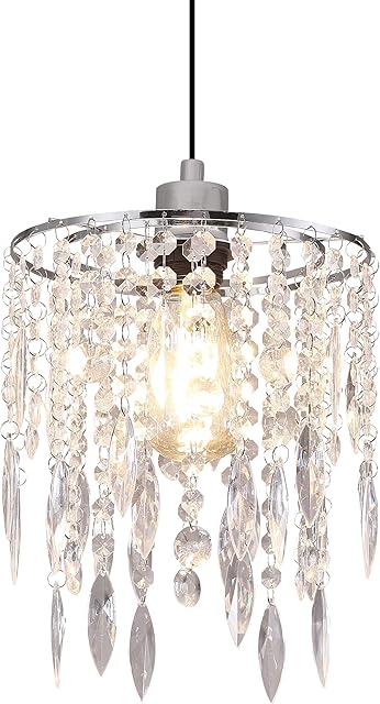 Acrylic Light Shade, Modern Chrome Beaded Hanging Light - 2 Tiers Pendant Shade Lamp, Ceiling Lampshade with Acrylic Jewel Droplets, Lampshade