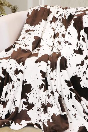 Cow Print Blanket for Couch & Bed - Fuzzy Fleece Soft Blankets and Throws, Brown & White Western Home Decor - All Season Cozy Gifts for Cow Lovers, Women & Men 50x60 Inches