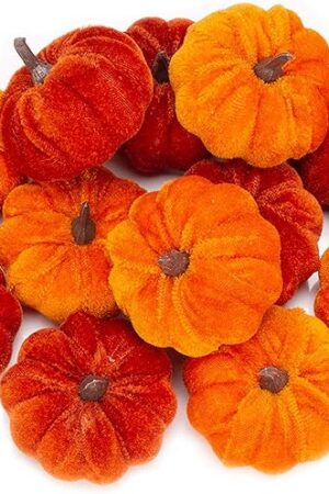 12 Pcs Artificial Pumpkins Orange Velvet Pumpkins Fall Decorations Holiday Farmhouse Decorations Thanksgiving Decorations for Home and Tablelop