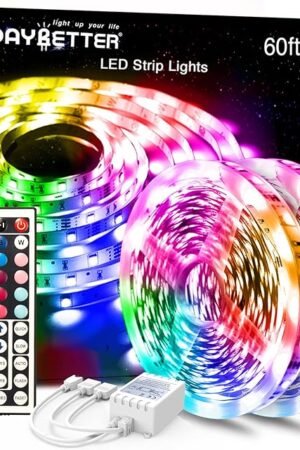 DAYBETTER Led Lights Color Changing Led Strip Lights with Remote Controller 60 ft, 2 Rolls of 30 ft Led Lighting for Bedroom, Home Decoration