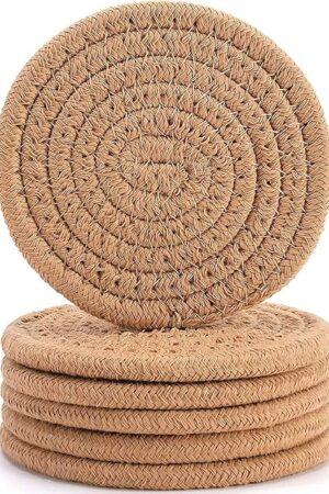 ABenkle Woven Coasters for Drinks Set of 6, Boho Absorbent Drinking Coaster, 4.3 Inch - Perfect Housewarming Gift, Home Decor, Bar Essentials for Coffee Table