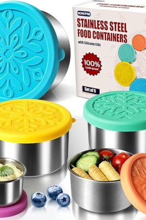 304 Stainless Steel Containers with Lids Small for Lunch, Leak-Proof Stainless Steel Food Storage Containers for Back to School Kids, 5 Pack Stackable (2oz, 4oz, 8oz, 14oz, 24oz)