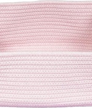 Woven Cotton Rope Storage Basket with Handles for Organizing Shelves Closet Small Cat Dog Pet Toy Baskets Box Bin Decorative Rectangle Baby Nursery basket Gift Basket Empty Light pink