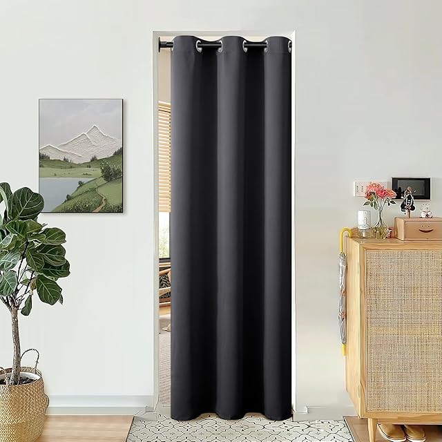 BGment Door Curtain for Doorway, Closet Curtain for Open Closet, Thermal Insulated Privacy Blackout Grommet Drape, 1 Panel, Dark Grey, 34 x 80 Inch