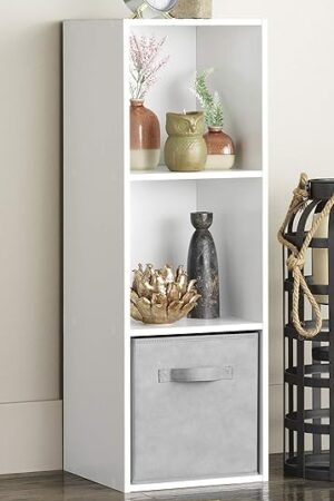 Whitmor 3 Cube Storage Organizer, 3 Tier Stackable MDF Wood Bookcase, Open Storage Display Bookshelf, Storage Cabinet for Living Room, Bedroom, Home, Office, 12.7" L x 11.7" W x 35.5" H, White