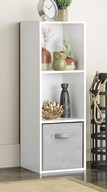 Whitmor 3 Cube Storage Organizer, 3 Tier Stackable MDF Wood Bookcase, Open Storage Display Bookshelf, Storage Cabinet for Living Room, Bedroom, Home, Office, 12.7" L x 11.7" W x 35.5" H, White