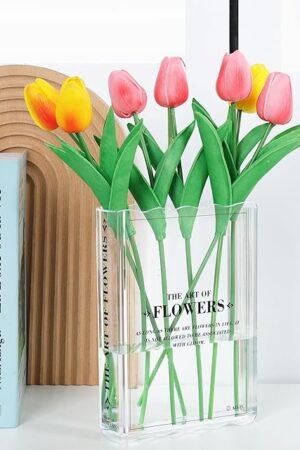 Book-Shaped Vase for Flowers, Book Lovers Gifts, Aesthetic Room Decor Cute Flowers Vases & Must-Have for Home, Bookshelf, Bedroom & Office Decor for Women & Teacher Gift - Like Mothers Day (Clear)