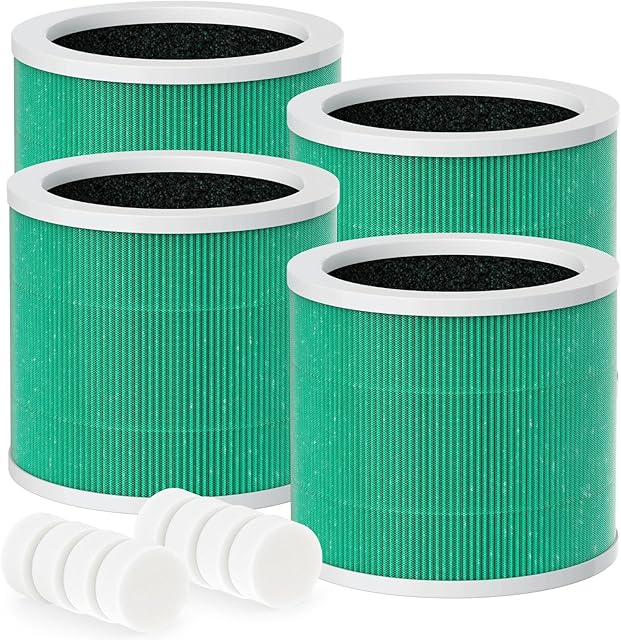 4 Pack HY1800 H13 True HEPA Replacement Filter (with Extra 8-Pieces Aroma Pad) Compatible with MORENTO/CHIVALZ/Loytio/AYAFATO/IOIOW HY1800 Purifier, 3-in-1 Filtration System