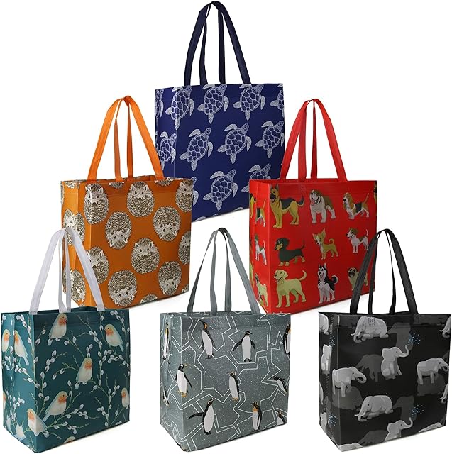 BeeGreen Animal Reusable Grocery Bags Lightweight Shopping Totes