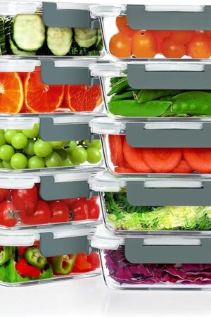 VERONES 10 Pack 22 OZ Glass Meal Prep Containers, Airtight Glass Lunch Containers Set, Glass Food Storage Containers with Lids,Exclusive of BPA, for Microwave, Oven, Freezer & Dishwasher Friendly,Grey