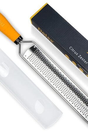 Deiss PRO Citrus Lemon Zester & Cheese Grater — Parmesan Cheese, Lemon, Ginger, Garlic, Nutmeg, Chocolate, Vegetables, Fruits - Razor-Sharp Stainless Steel Blade + Protect Cover - Dishwasher Safe
