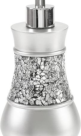 Crackled Glass Silver Hand Soap Dispenser for Bathroom, Decorative Countertop Lotion Dispenser, Elegant Liquid Soap Dispenser with Sturdy Pump for Classic Bathroom Décor