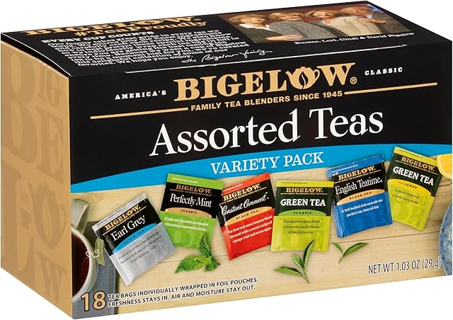 Bigelow Tea Collection Black & Green Teabags Box, Caffeinated, Packaging & Flavor Assortment May Vary, Assorted, 18 Count, Pack of 6