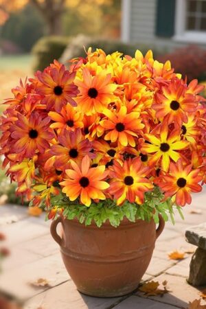 6 Bundles Fall Flowers Artificial for Decoration, Faux Mums for Outdoor Planters,UV Resistant Gerbera Daisy Chrysanthemum Flowers Fall Decor for Home Garden Patio Front Door Porch(Mixed Color)