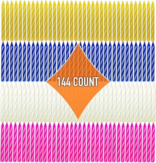 By The Cup Birthday Candles, 6-24 Count Packs in Pink, White, Blue, and Yellow (Pack of 144)