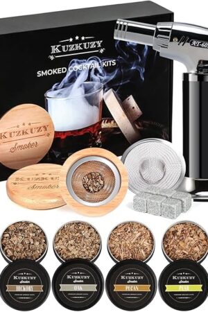 Cocktail Smoker Kit with Torch – 6 Flavors Wood Chips – Bourbon, Whiskey Smoker Infuser Kit, Old Fashioned Drink Smoker Kit, Birthday Bourbon Whiskey Gifts for Men, Dad, Husband (Without Butane)