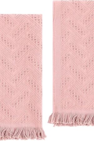 2 Pcs Hand Towels Bathroom, 30×13 Inch Boho Decorative Hand Towels Turkish Soft Face Towel for Boho Bathroom Decor Farmhouse Kitchen Hotel Spa Guest (Pink)