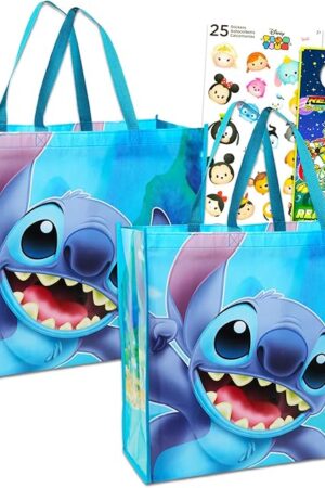 Disney Stitch Tote Bag Bundle Lilo and Stitch Accessories - 3 Pc Stitch Grocery Bag Set Tsum Tsum Stickers | Stitch Reusable Bags
