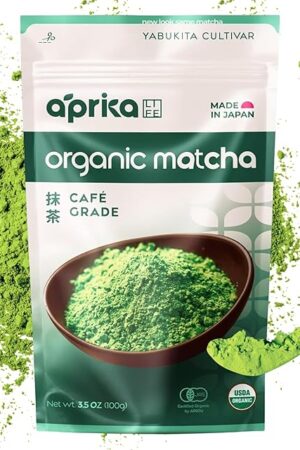 AprikaLife Organic Matcha Powder, USDA & JAS Certified, No Sugar Added, Authentic Japanese Cafe Grade Matcha Green Tea Powder Perfect for Matcha Lattes, Smoothies & Baking, 3.5 oz/100g